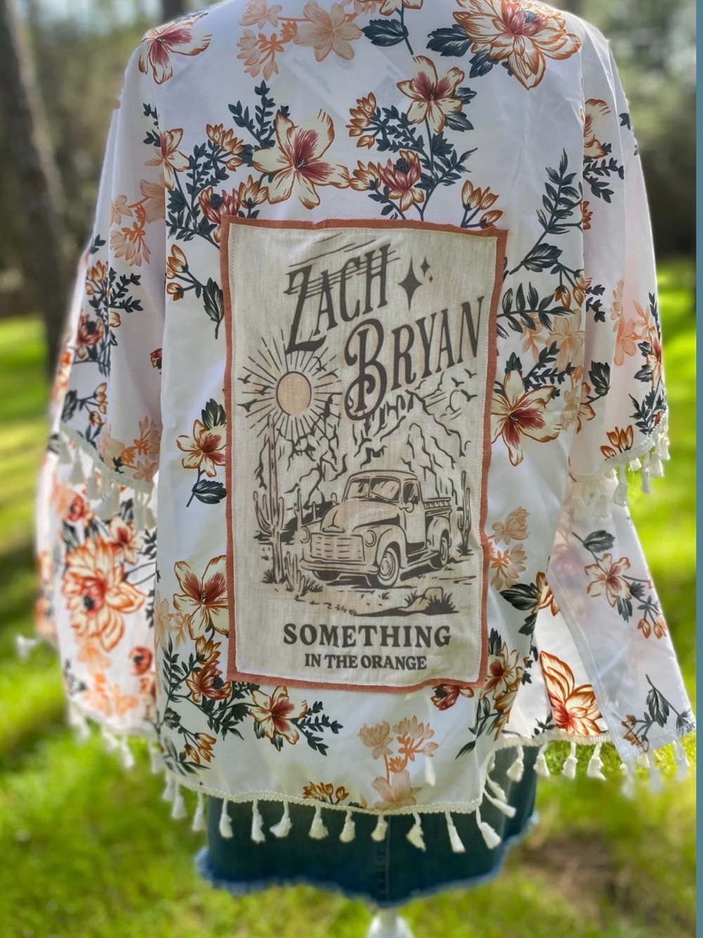 Upcycled Zach Bryan Floral Tassel Kimono